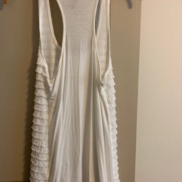 Candy Rain White Size M Tunic Tank Top Cotton Stretch Ruffles Sparkly Lined - Picture 3 of 5